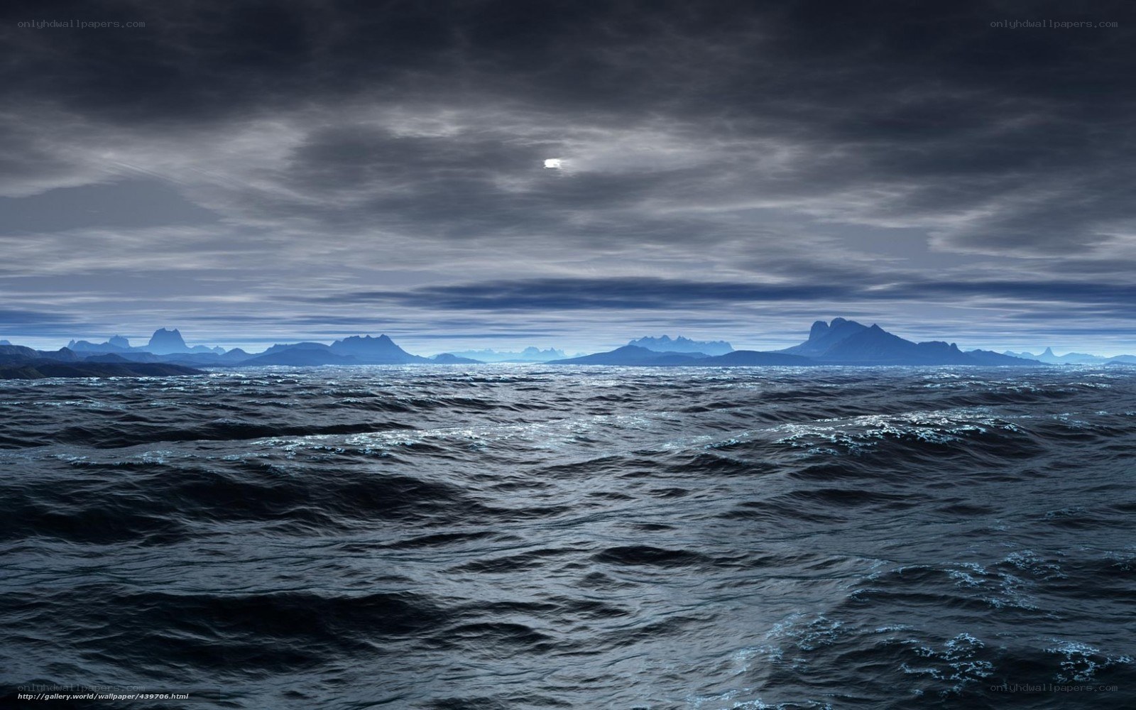 Dark ocean at night with moon