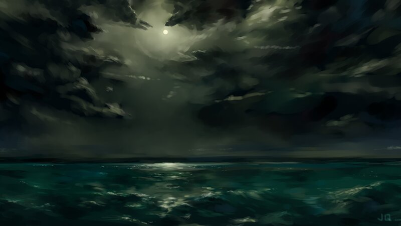 Dark Ocean under Cloudy Sky — Green