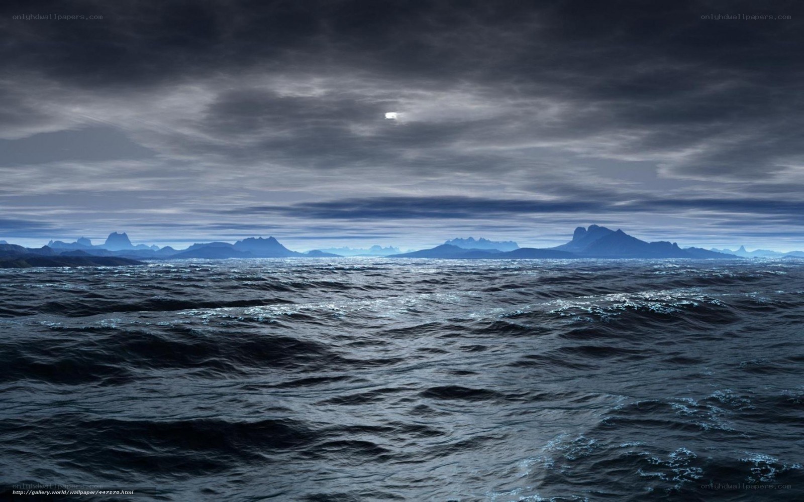 Dark ocean under cloudy sky
