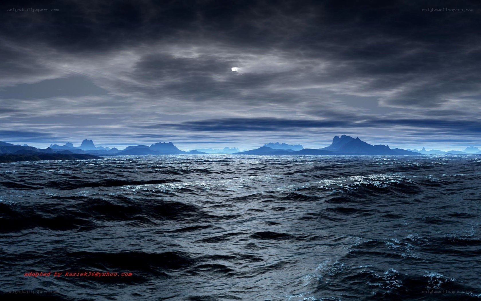 Dark ocean under moonlit sky