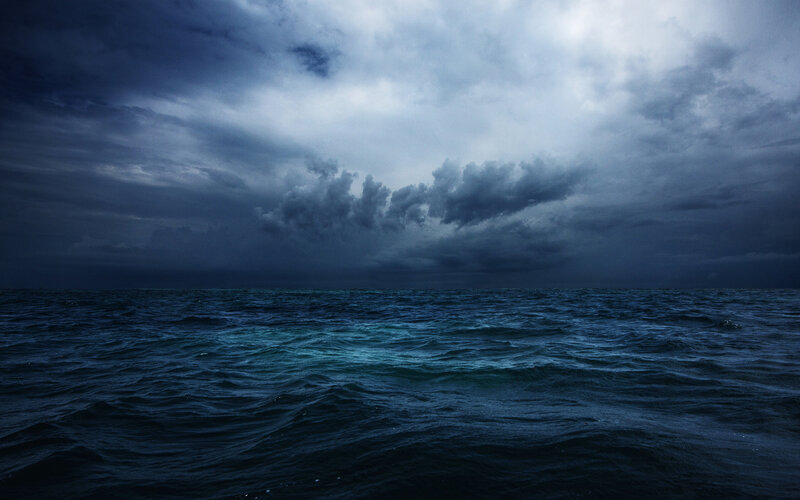 Dark Ocean under Stormy Sky — Blue, Dramatic, Night