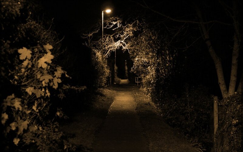 Dark path at night