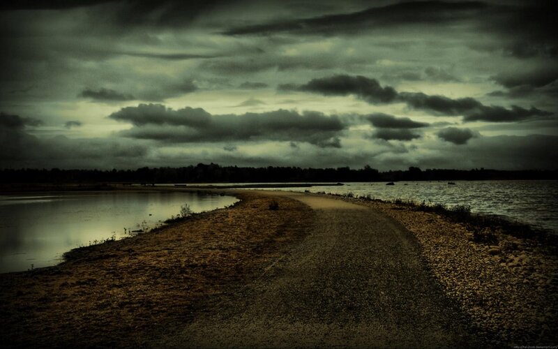 dark path by the water