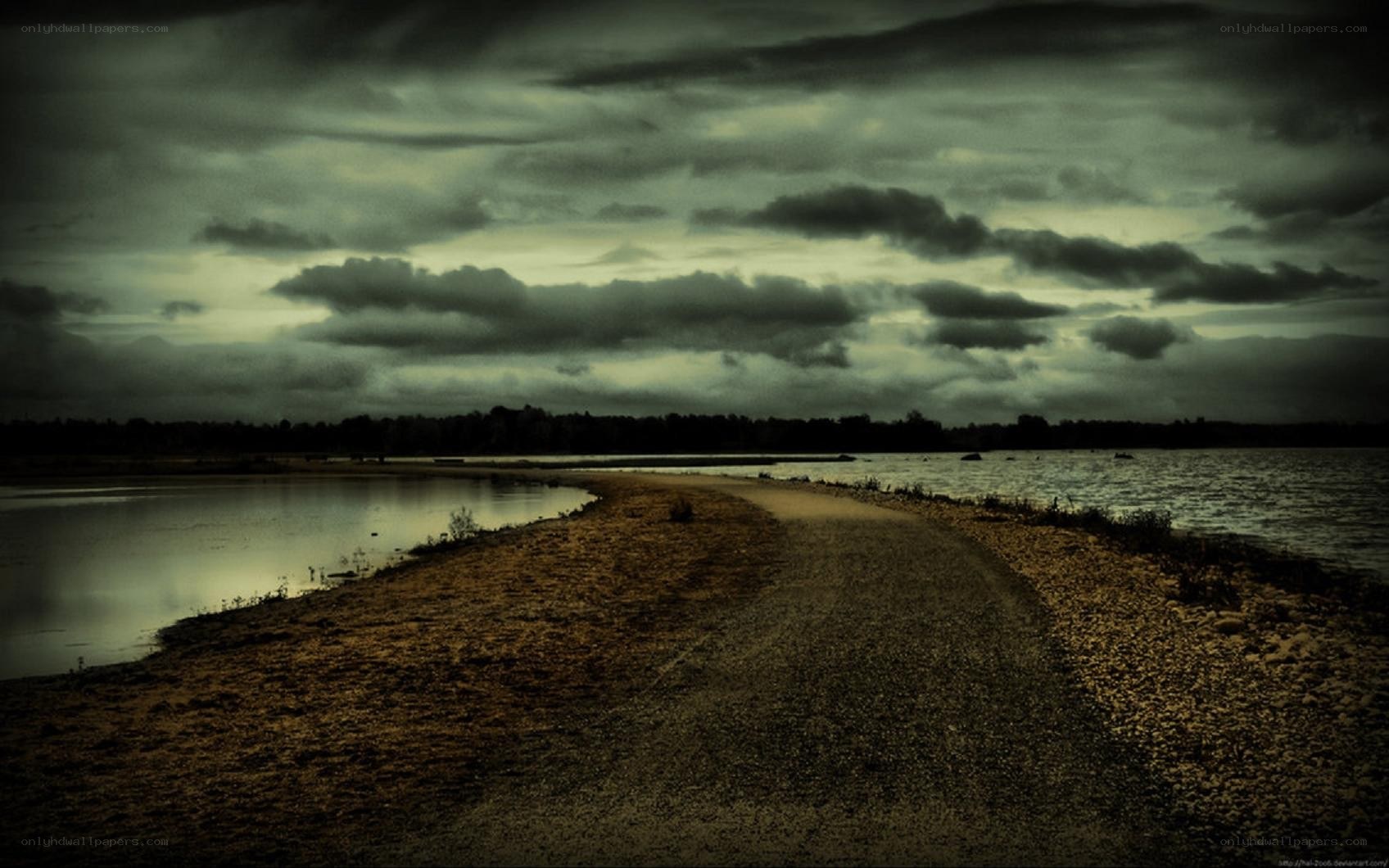 dark path by the water