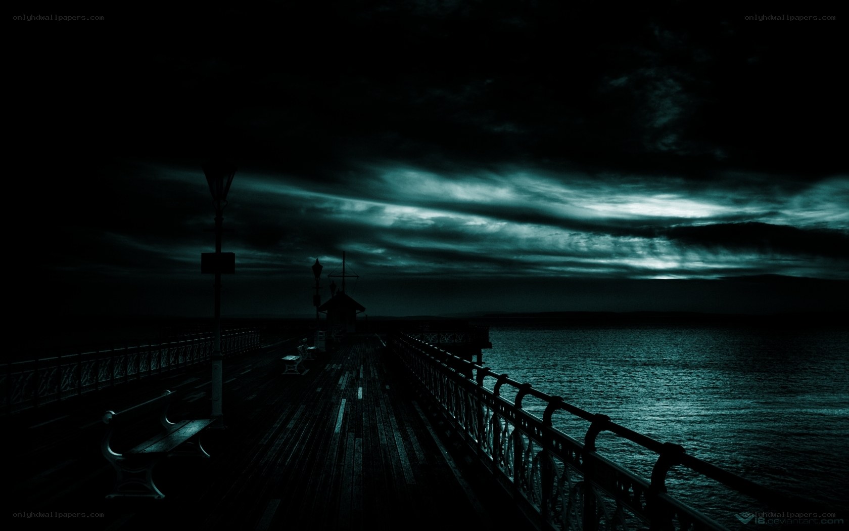 Dark pier at night