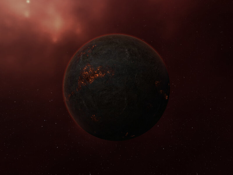 Dark Planet with Glowing Cracks