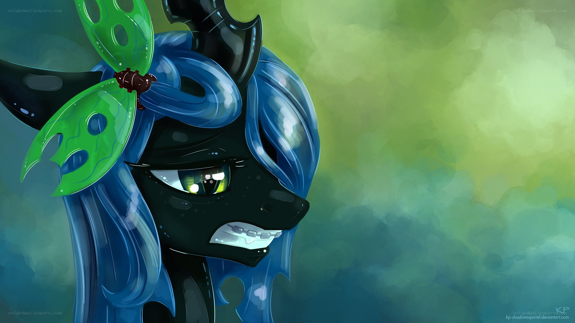 dark pony with green eyes