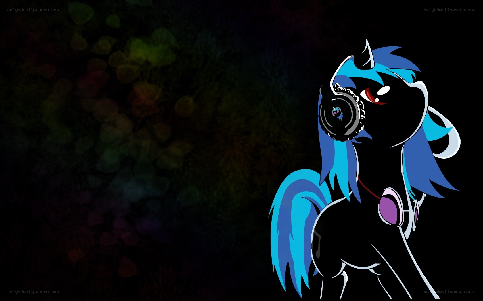 dark pony with headphones