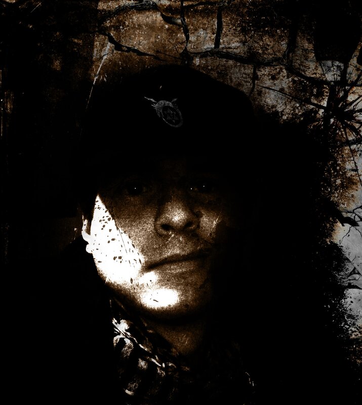 dark portrait with cracked wall