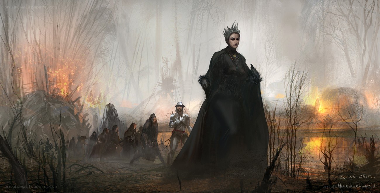 Dark queen in a burning forest
