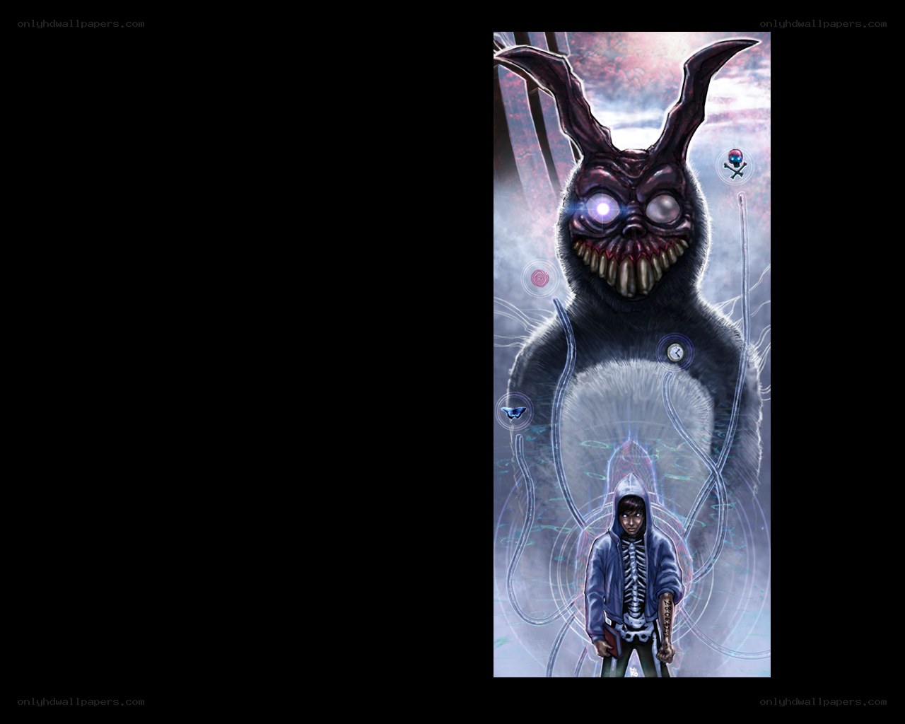 Dark rabbit monster with boy