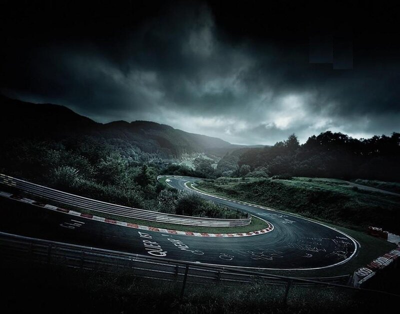 Dark racetrack at night