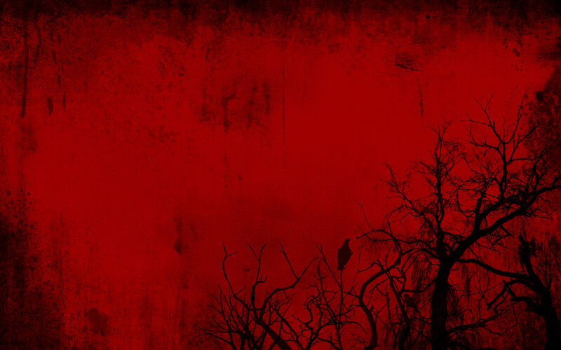 dark red background with silhouettes