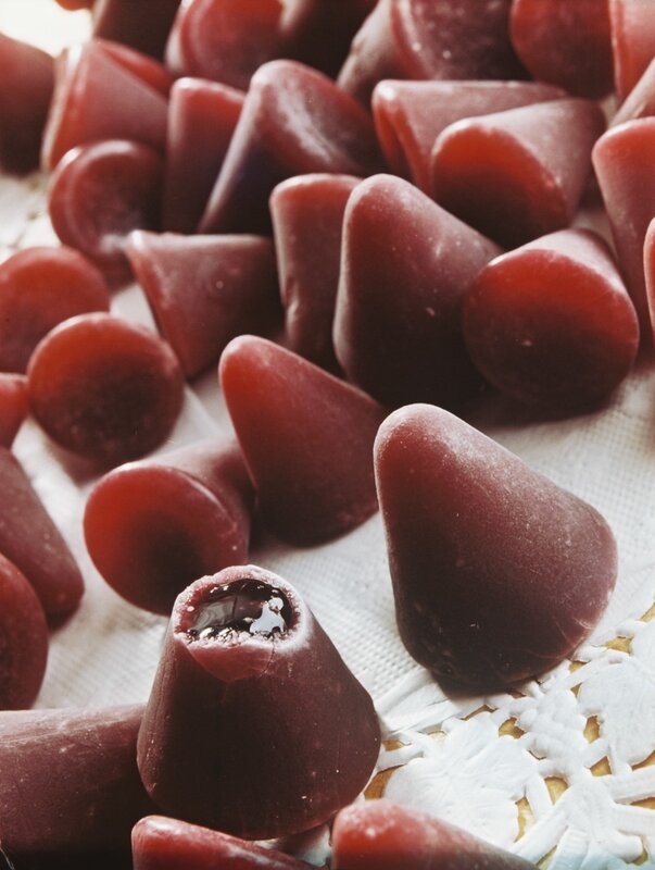 Dark red candy cones