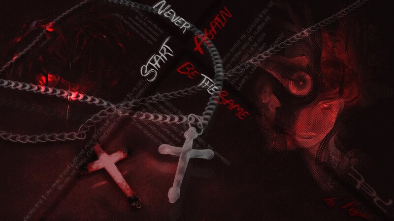 dark red cross and chain art