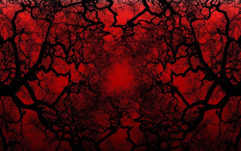 dark red forest silhouette