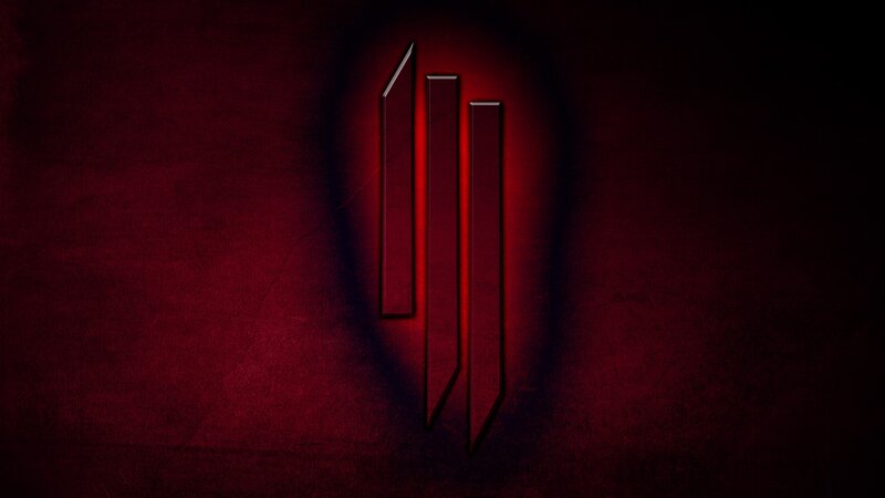 dark red logo with glowing lines