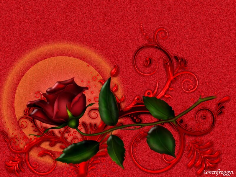 Dark Red Rose — Dramatic, Digital Art, Leaves