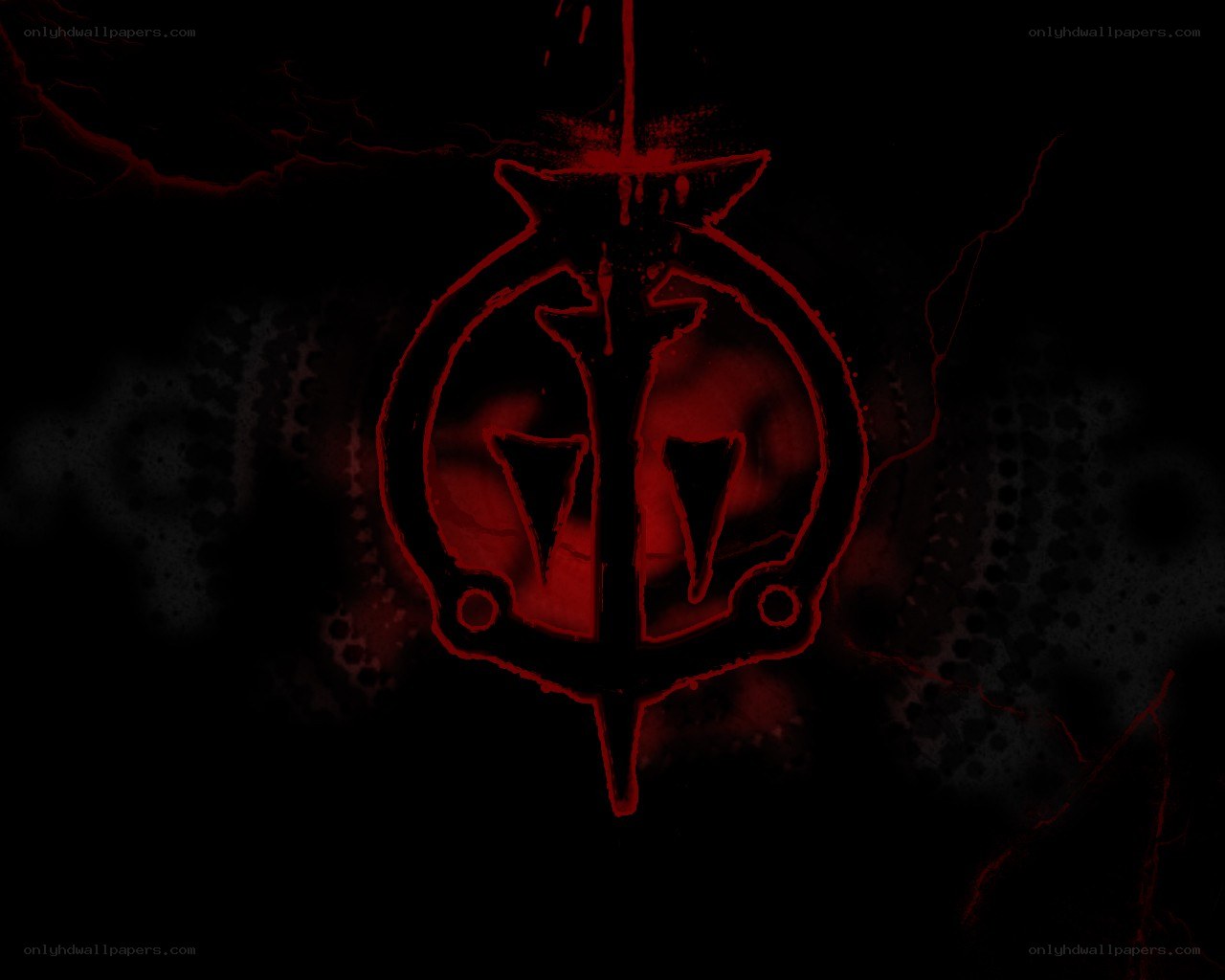 dark red symbol on black background