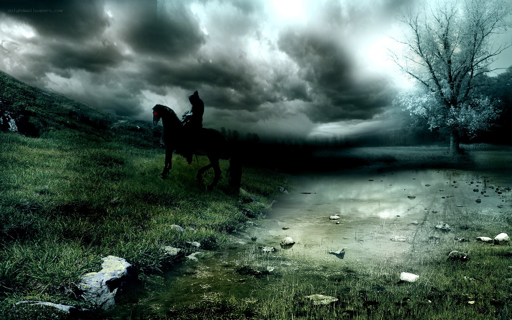 Dark rider on a stormy night