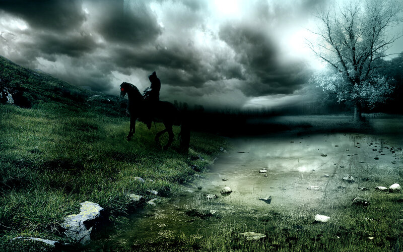 Dark rider on a stormy plain