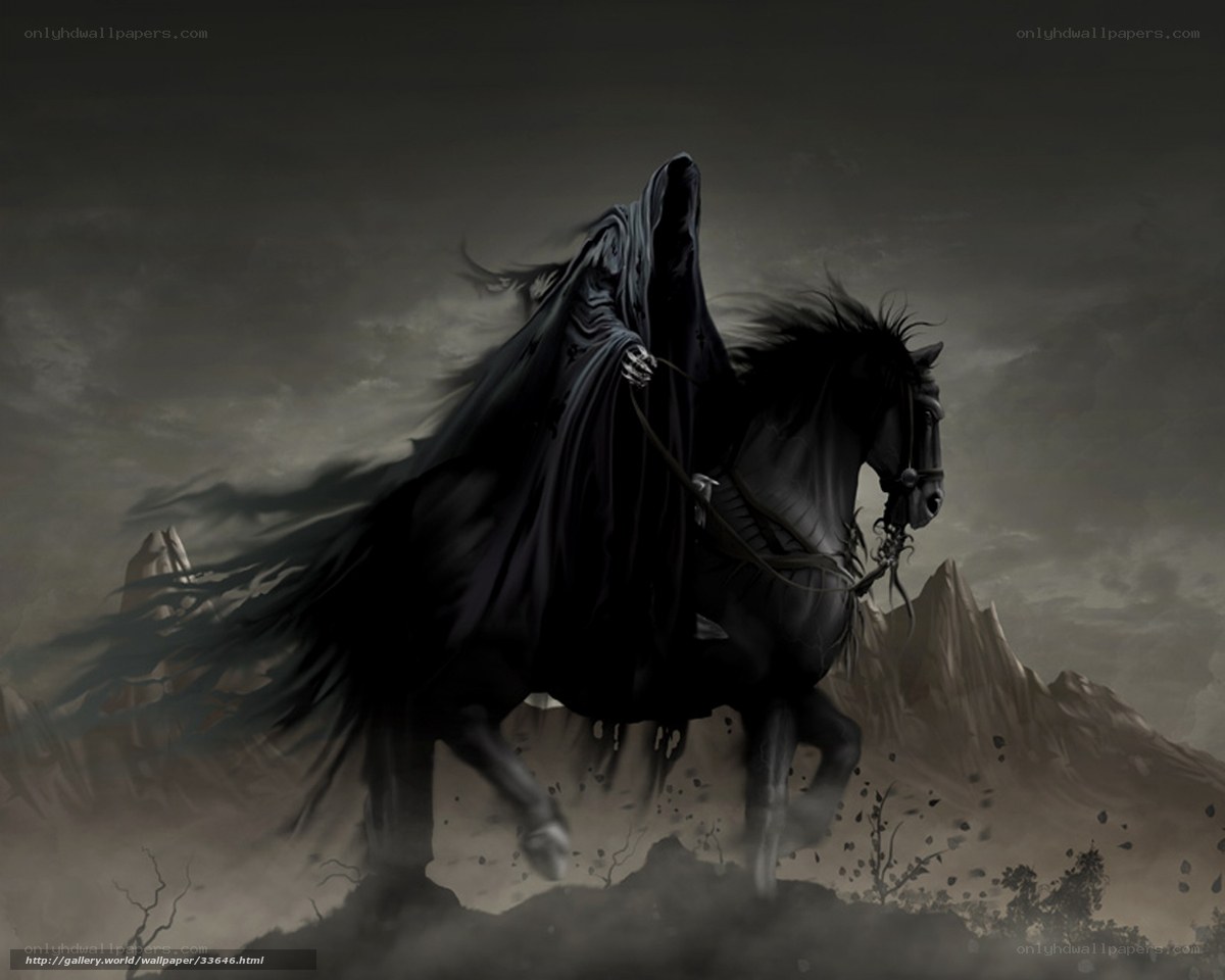 Dark rider on black horse