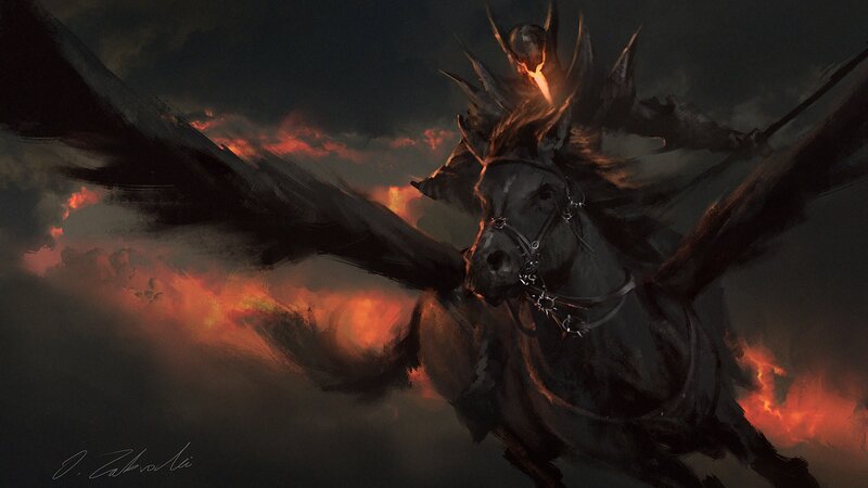 Dark Rider on Winged Horse — Black