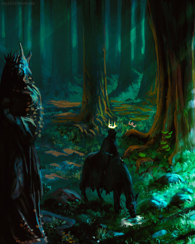 Dark Rider with Horse — Green