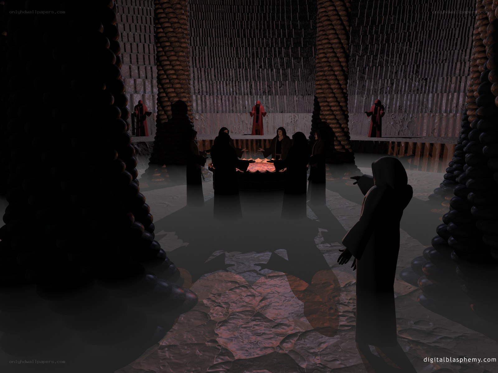 Dark ritual in a stone chamber