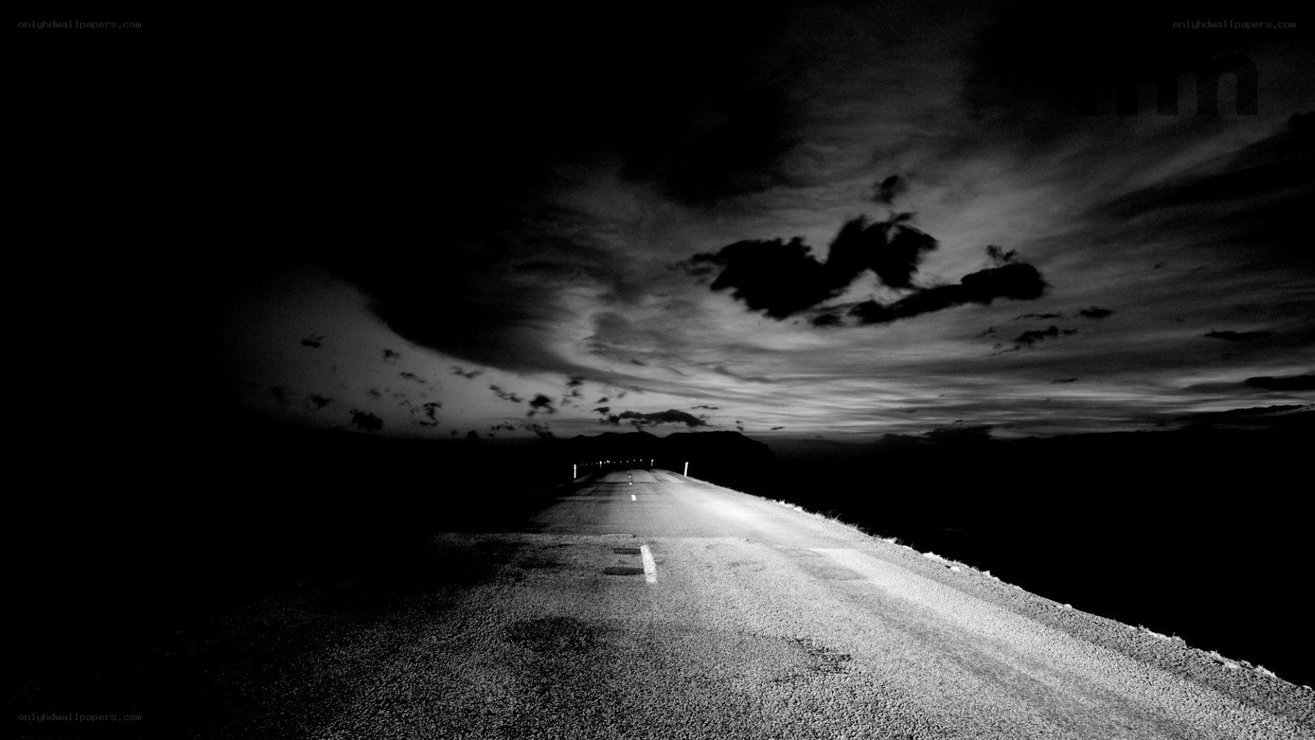 Dark road at night