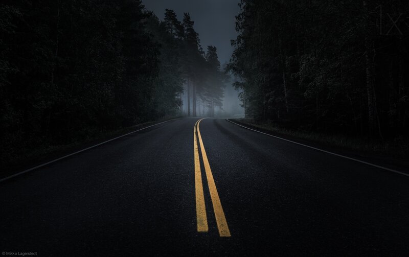 Dark Road in Forest — Black, Mysterious