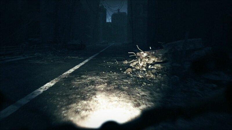 dark road with debris