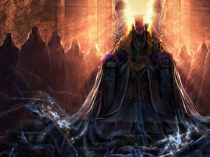 Dark Robed Figure on Throne — Black, Dramatic