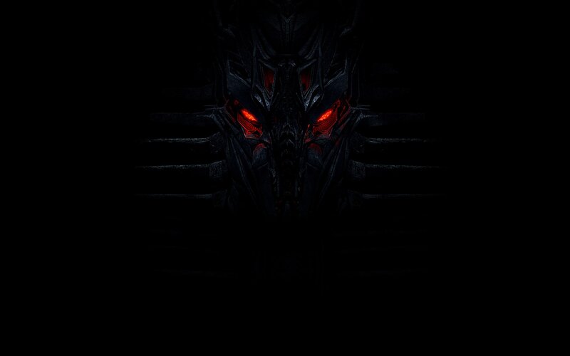 dark robotic face with red eyes