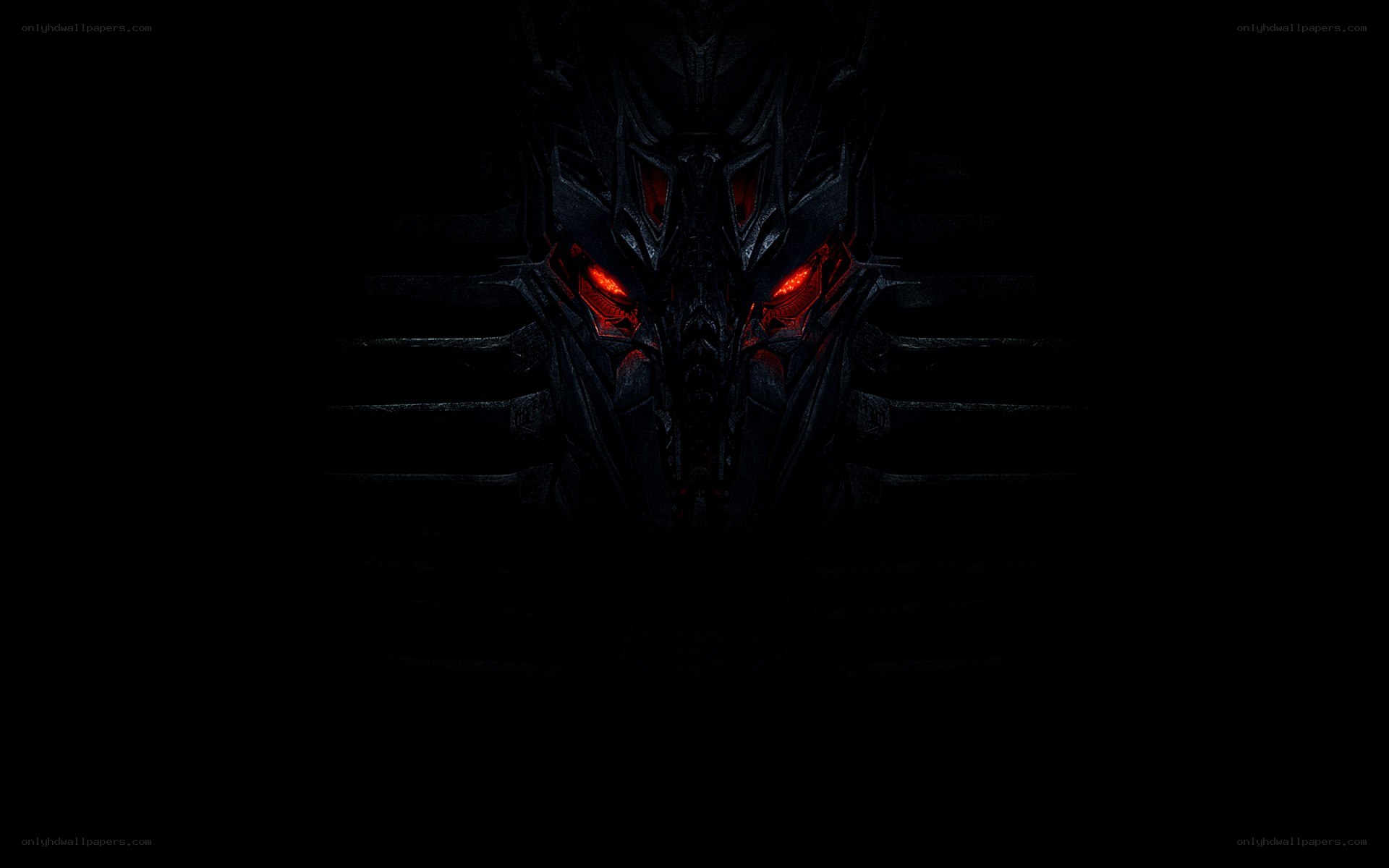 dark robotic face with red eyes