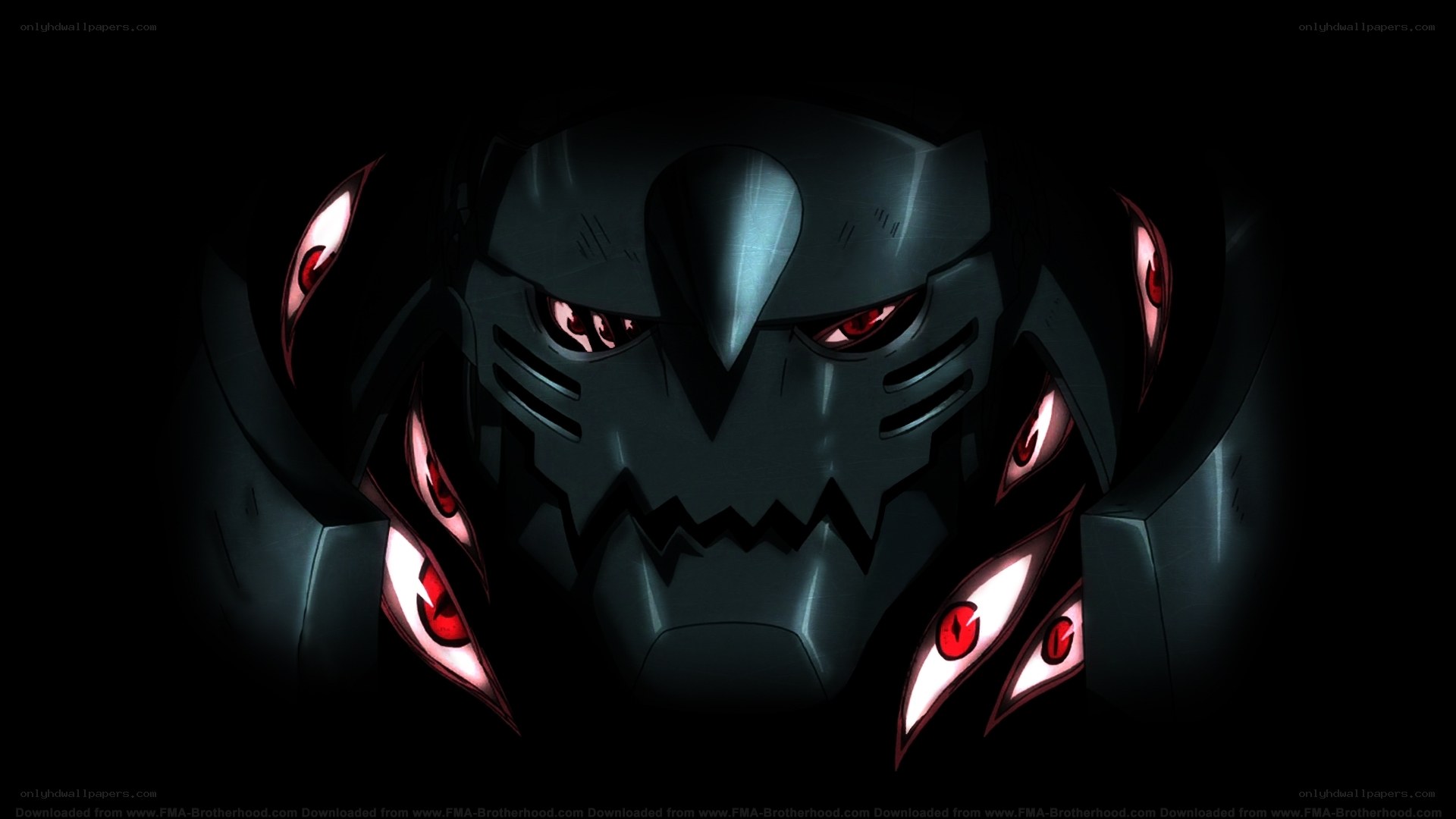 dark robotic face with red eyes