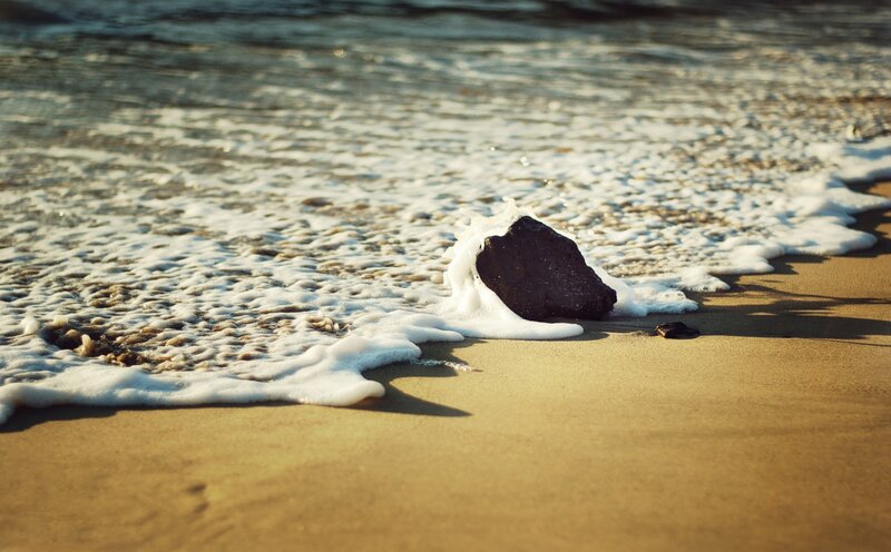 Dark Rock on Beach — Brown