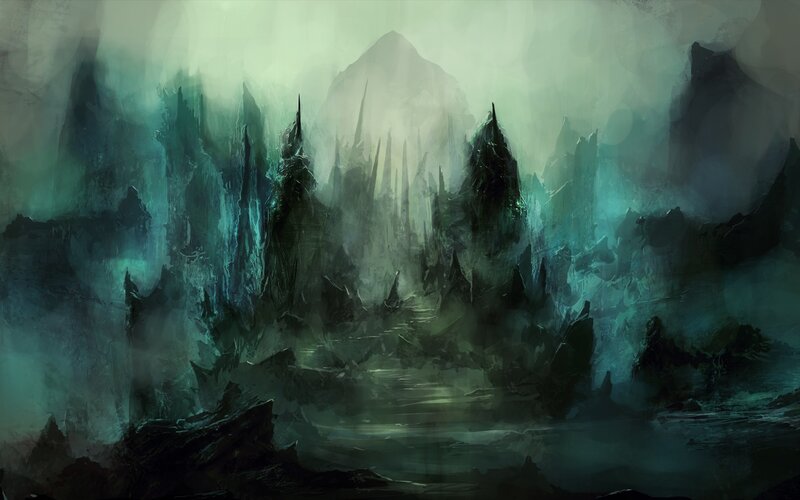 Dark Rocky Landscape — Green, Mysterious