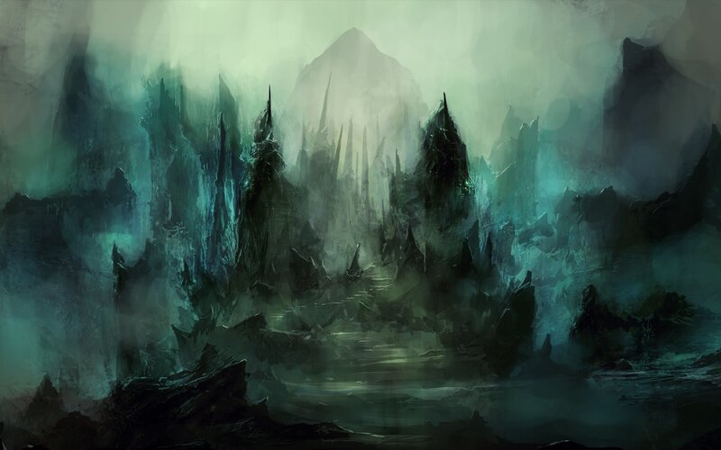 Dark Rocky Landscape — Green