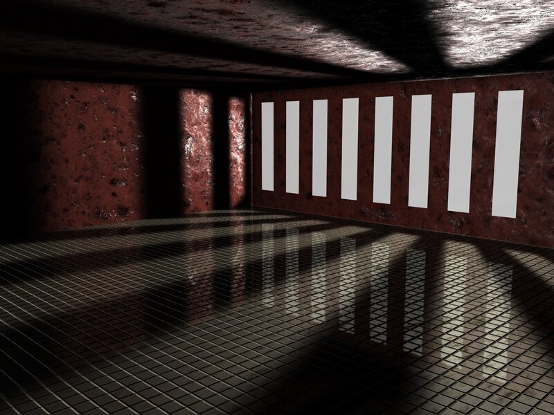 dark room with barred windows