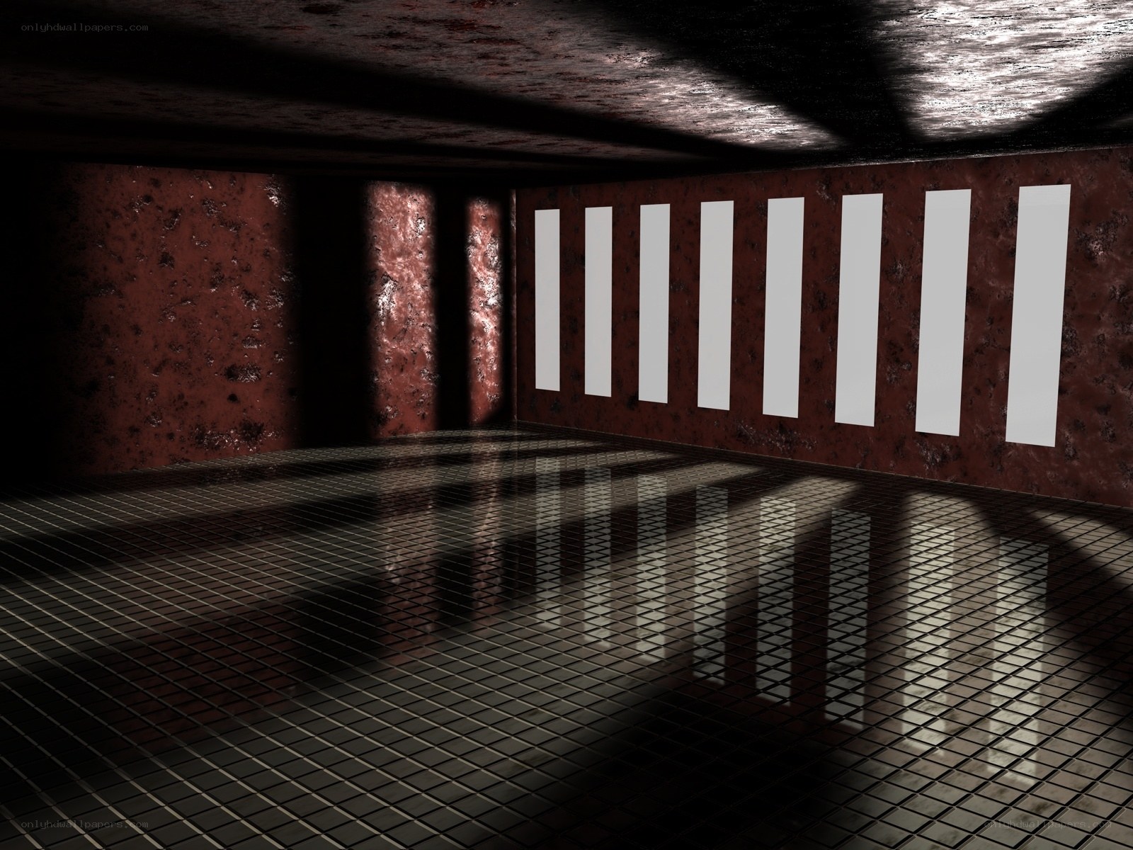 dark room with barred windows