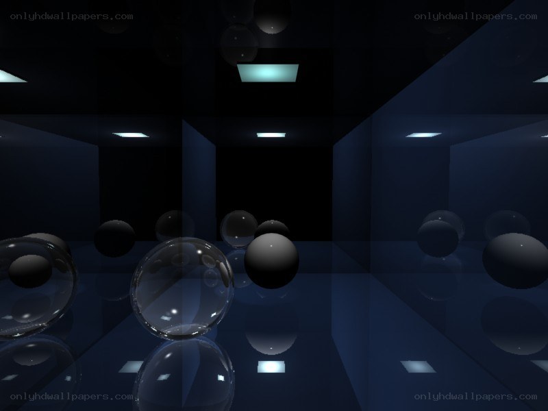 dark room with floating spheres
