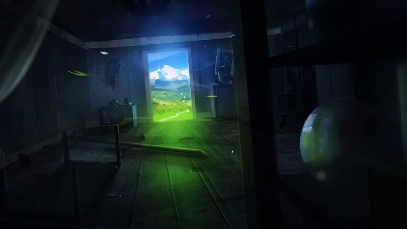 Dark Room with Glowing Doorway — Black