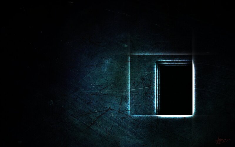 dark room with glowing window