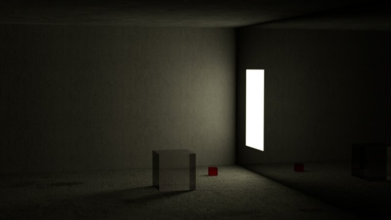 dark room with light and cubes