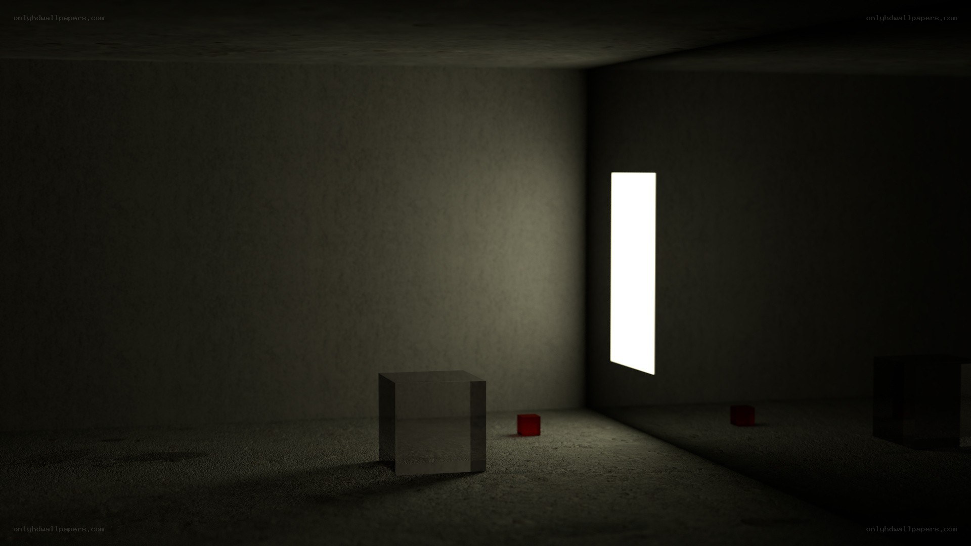 dark room with light and cubes