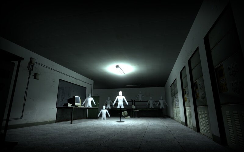 dark room with mannequins