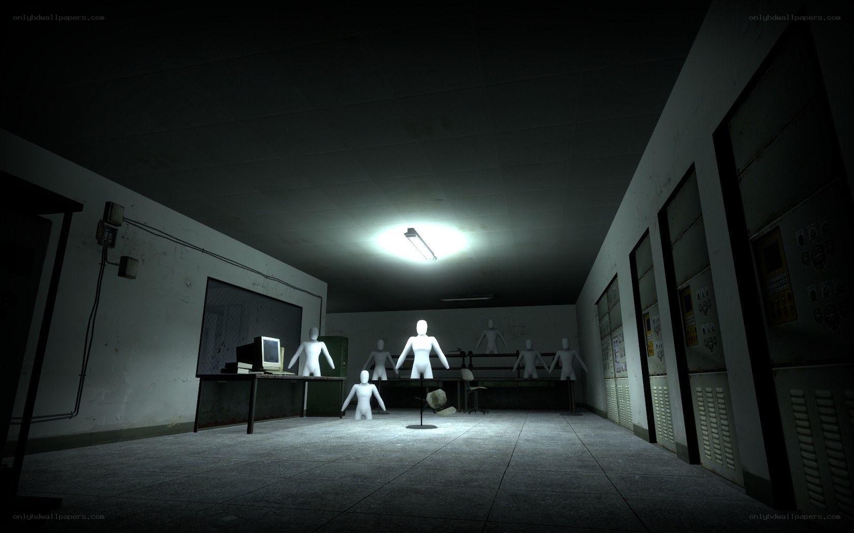 dark room with mannequins