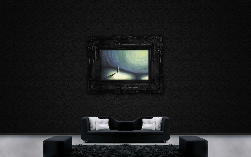 Dark room with painting