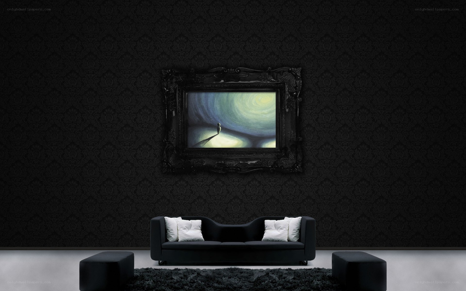 Dark room with painting